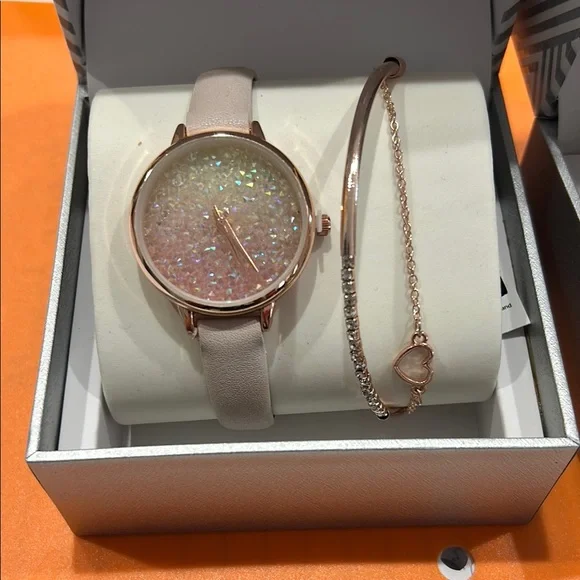 INC International Concepts Rose Gold Sparkle Watch with Bracelet - Picture 1 of 3